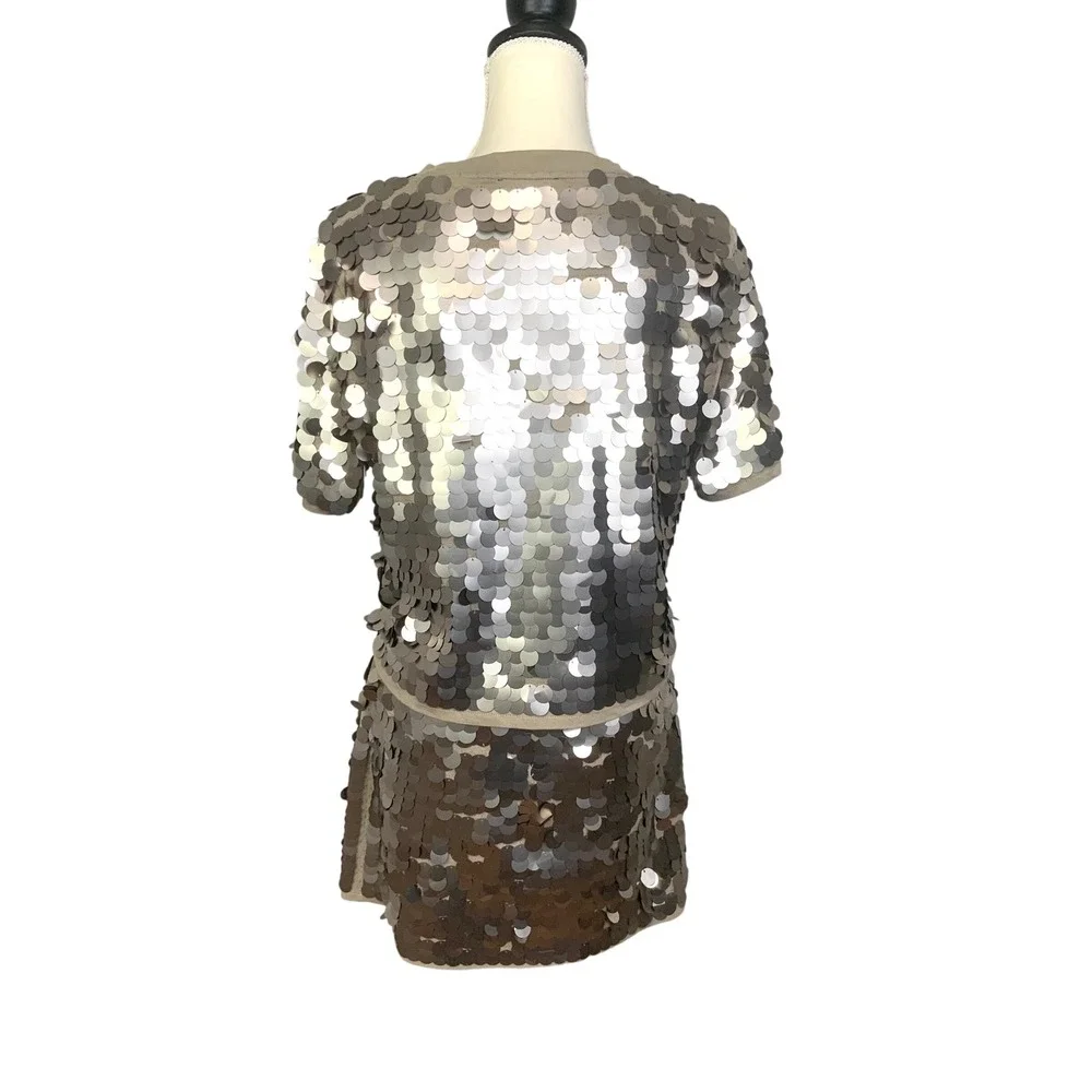 J. Crew Collection Sz Small Taupe Gray Paillette Sequin Skirt Top Set Outfit